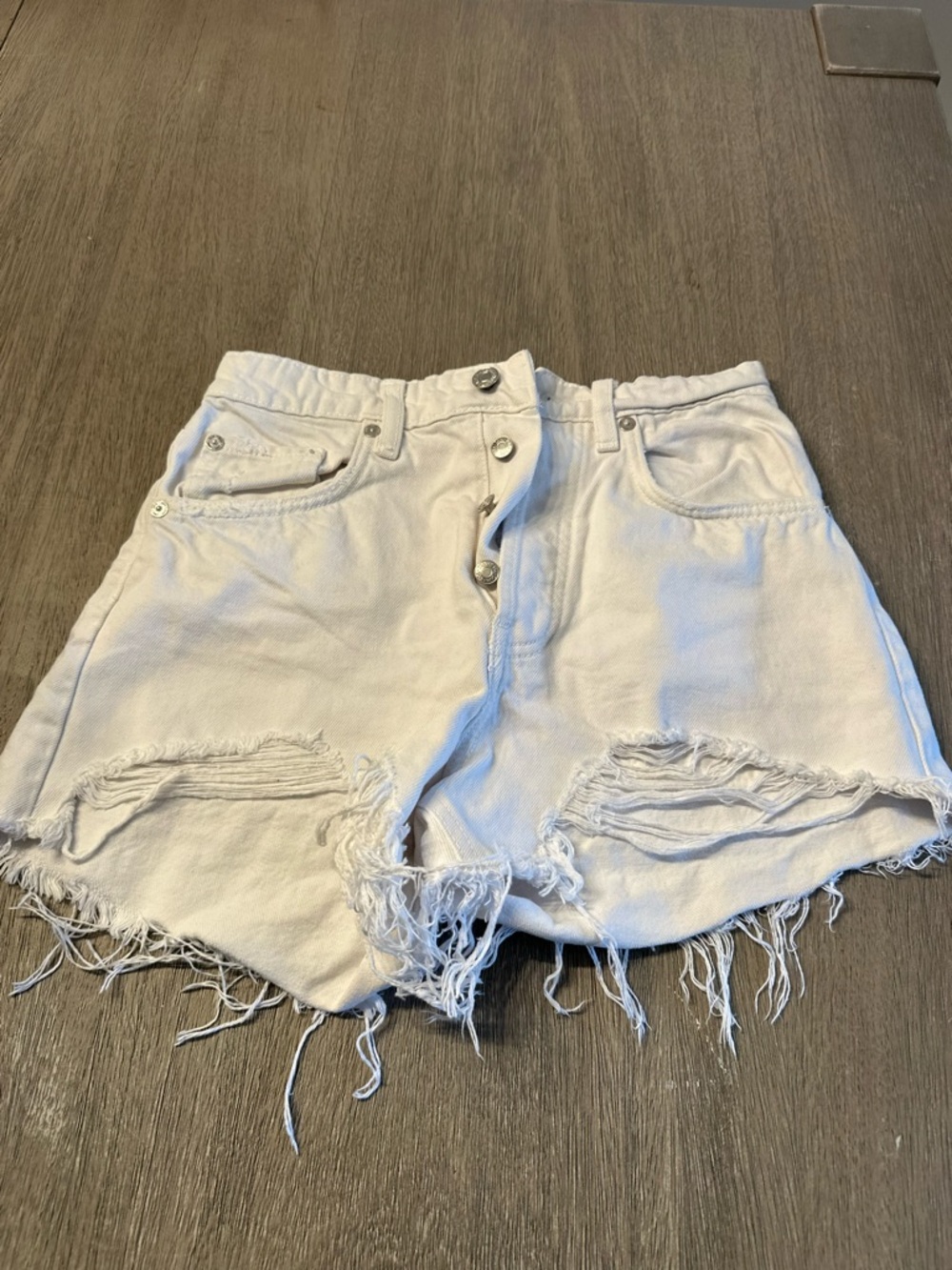 Zara White Distressed Denim Jean Shorts